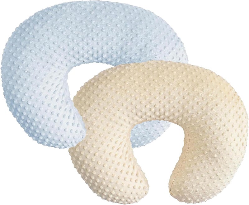 iEvolve Minky Nursing Pillow Cover Breast Feeding Pillow Cover Slipcover U Shape for Baby Boy Girl,Cover Only(Babyblue&Lightbeige, Pack of 2) - Image 1